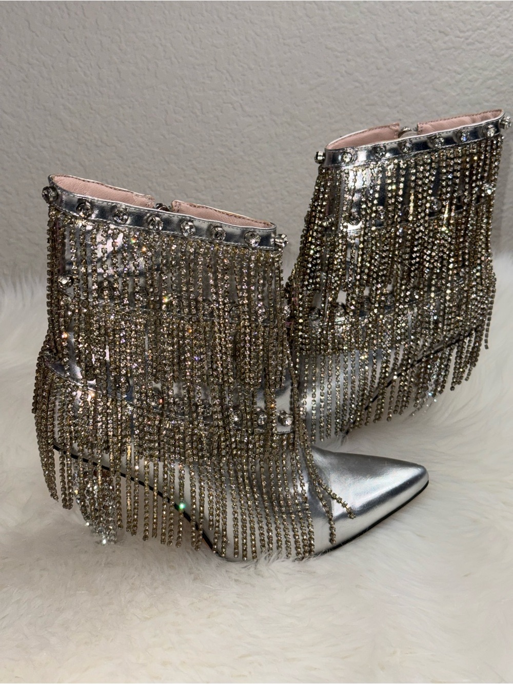 AZALEA WANG Silver Embellished Pointed-Toe Ankle Boots - Picture 5 of 11